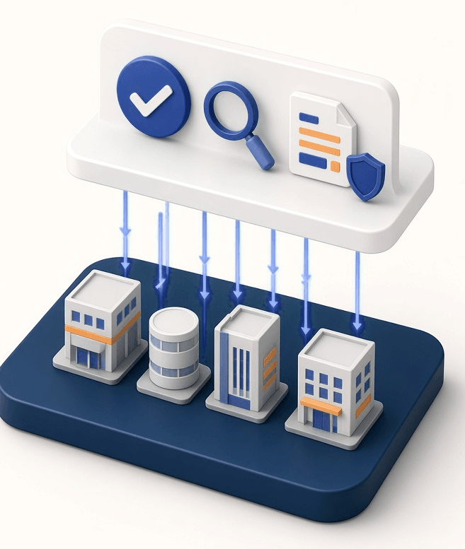 Illustration: several buildings report into KenergyAI for tracking, verification and reporting of HVAC energy savings.